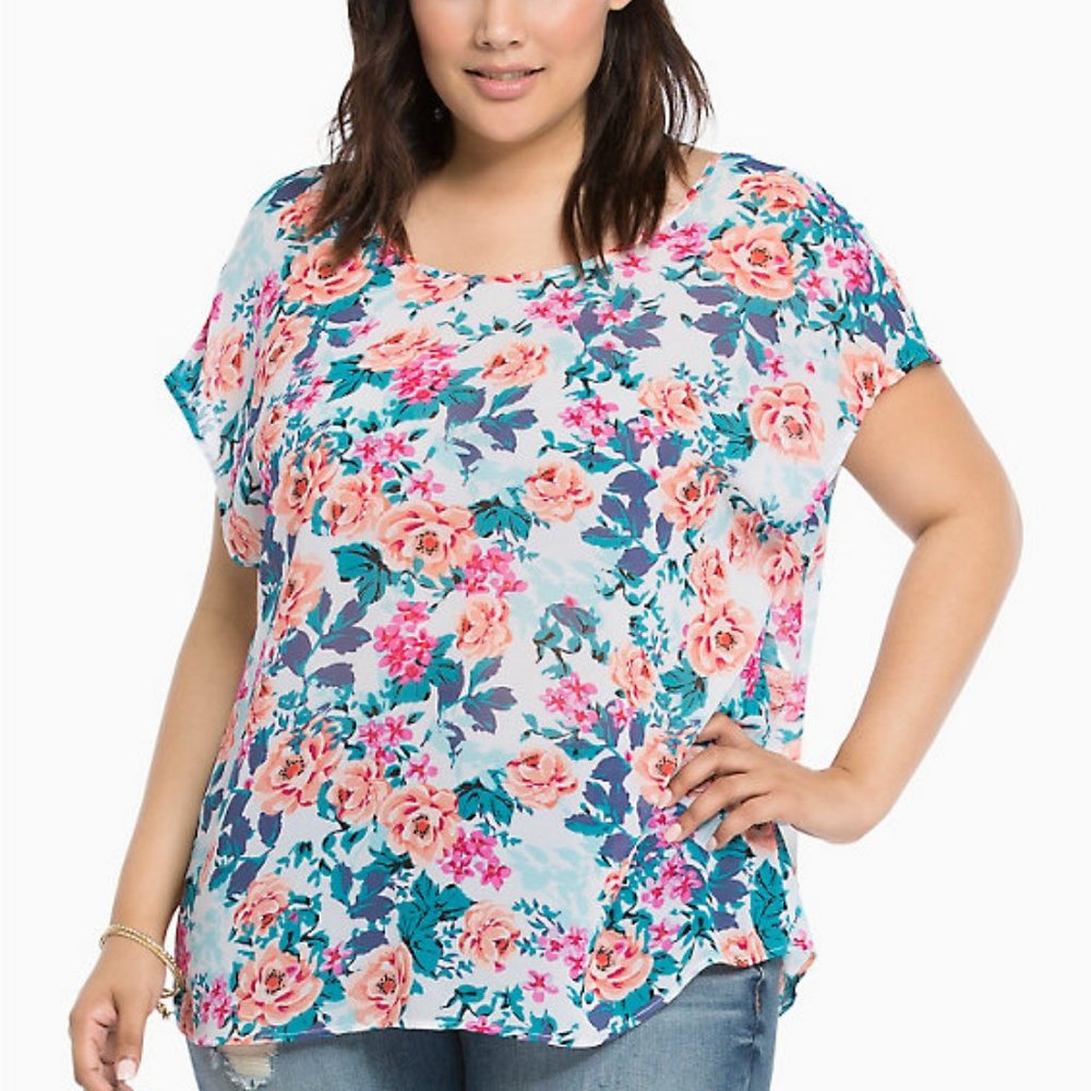 Torrid Floral Chiffon Bow Back Top
